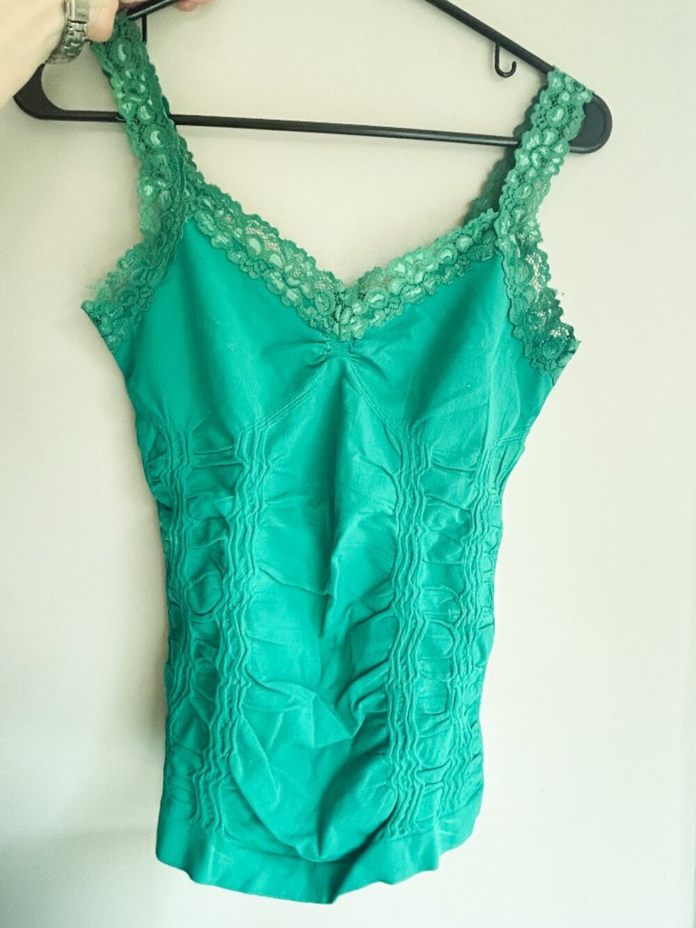 Y2K corset cami tank top One Size turquoise cinched babydoll ruched mermaidcore